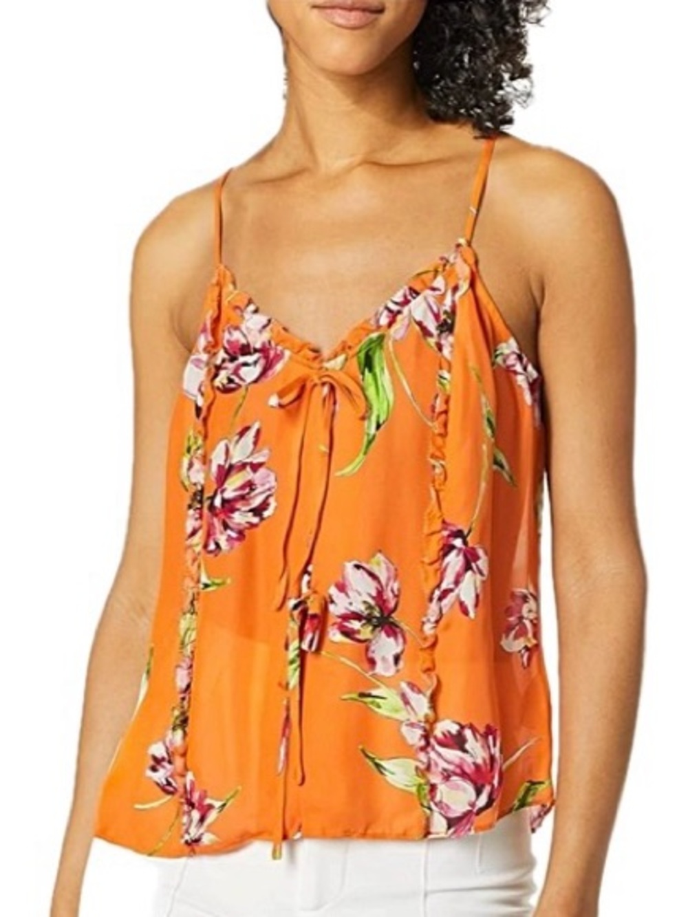 NWT Parker Rubina Floral Cami Size Small Orange Magnolia Ruffle Trim Silk Blend